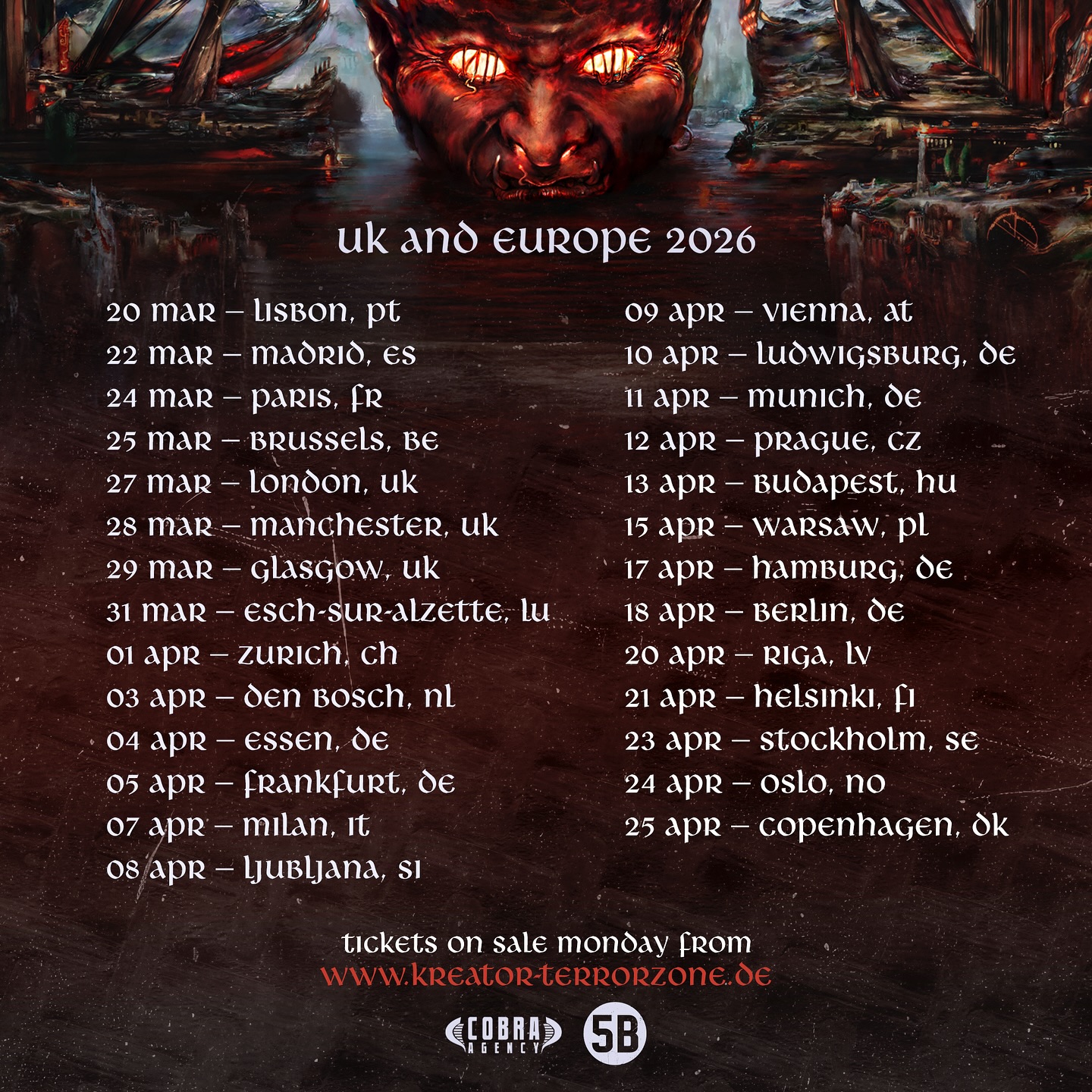 Kreator Krushers Of The World Tour Poster 2026